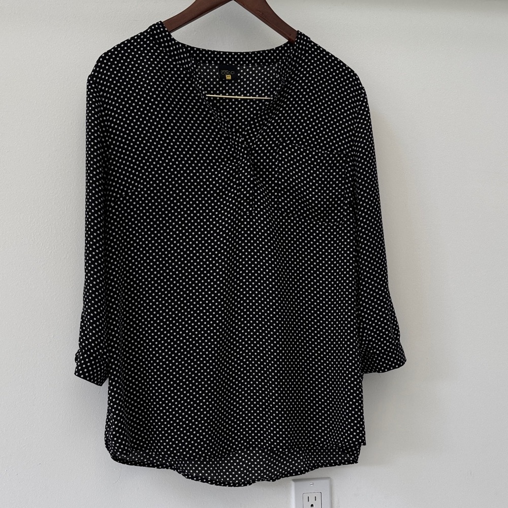 Stefano Cocci Black & White Polka Dot Blouse | V-Neck | 3/4 Sleeve | Size M